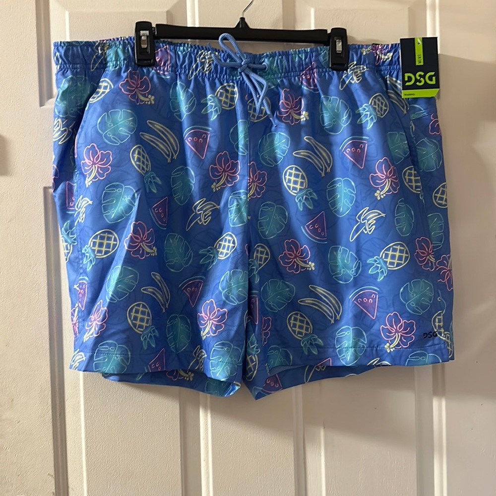 DSG 6" Rec Shorts: BLUE/NEON TROPICAL PRINT: NWT: SIZE 2XL